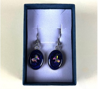 Blue Oval Earrings with Butterfly Crystals
