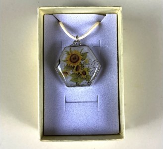 Sunflowers Hexagon Pendant (METAL BEZEL)