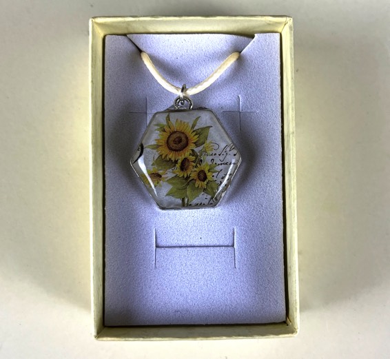 Sunflowers Hexagon Pendant (METAL BEZEL)