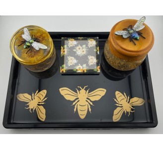 Rectangular Tray (DESK SET) With Bee Theme And Two Storage Pots  