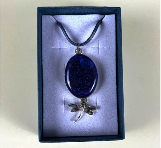 Blue Pendant with Dragonfly Charm (METAL BEZEL)