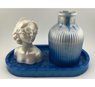 Bust and Stem Vase on Blue Tray