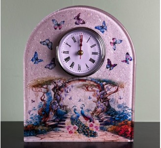 Peacocks & Butterflies Clock (Arch Shaped)