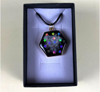 Holographic Stars Hexagonal Pendant (METAL BEZEL)