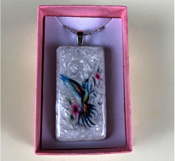 Hummingbird Pendant (Rectangle Metal Bezel)