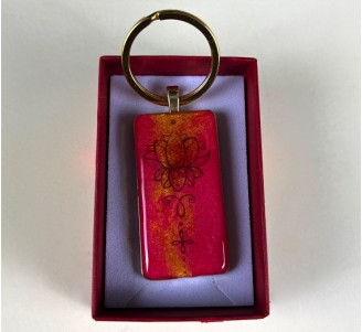 Lotus Flower - Orange, Gold Key Ring (METAL BEZEL)