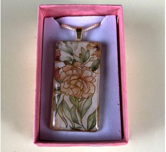 Pink Flower Pendant (RECTANGLE METAL BEZEL)