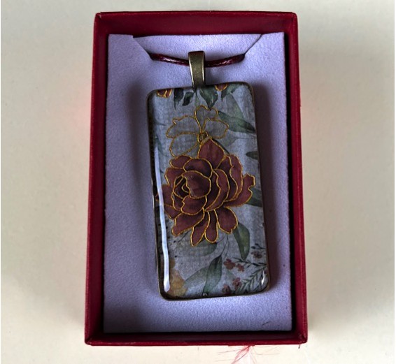 Red Flower Pendant (RECTANGLE METAL BEZEL)