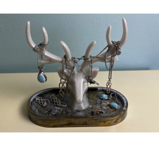 Oval Gold, Black and White Reindeer Jewellery Holder