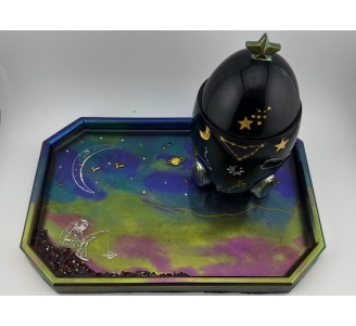 Octagonal Tray With Astronaut Fishing Gold Rocket Box