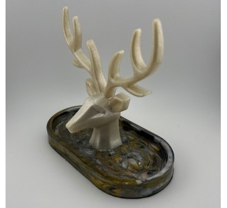 Oval Gold, Black and White Reindeer Jewellery Holder