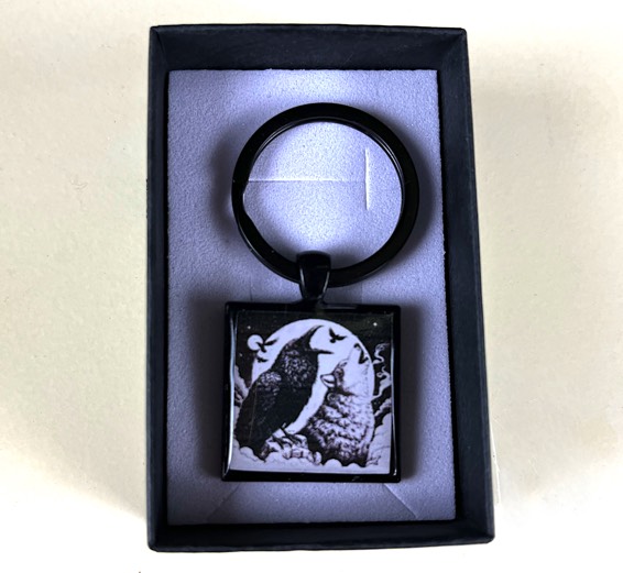 Raven And Wolf Square Key Ring